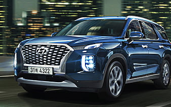 Hyundai Palisade, 2019, front view, luxury blue SUV, exterior, new blue Palisade, Korean cars, Hyundai, HD wallpaper