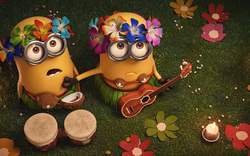 Minions, beach musicians, party, Despicable Me 3, 2017 movies, HD wallpaper