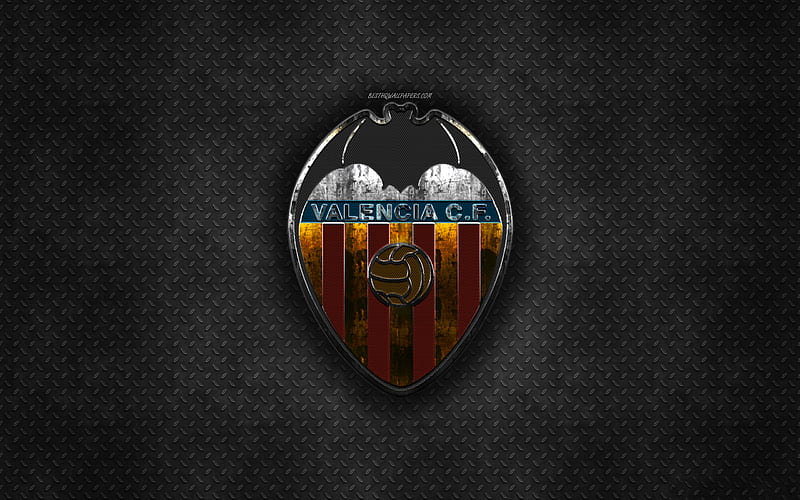 Valencia CF, Spanish football club, black metal texture, metal logo, emblem, Valensia, Spain, La Liga, creative art, football, HD wallpaper