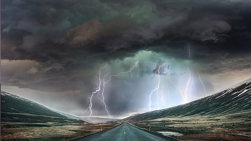 Storm Ahead, highway, loud, lightning, scary, thunder, sky, road, storm, Firefox theme, HD wallpaper
