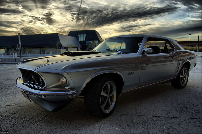 68 Ford Mustang, mustang, silver, ford, car, HD wallpaper