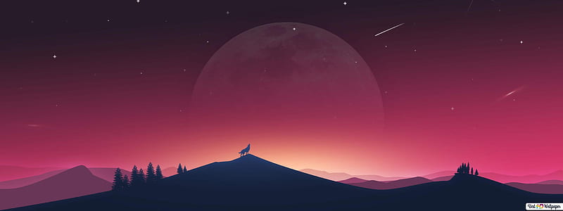 Wolf Howling Minimalist, Dual Monitor Wolf, HD wallpaper