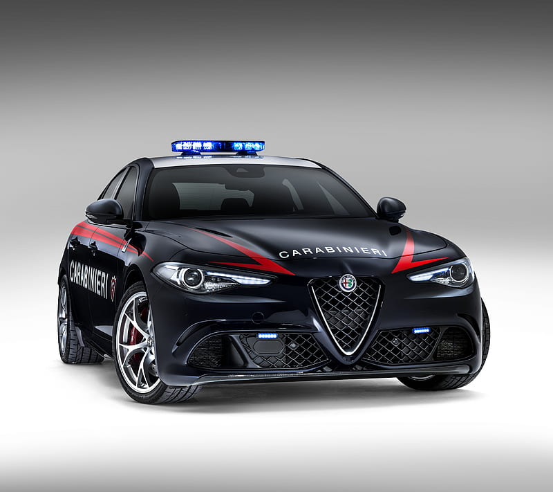 Alfa Romeo, black, blue, italy, police, red, HD wallpaper