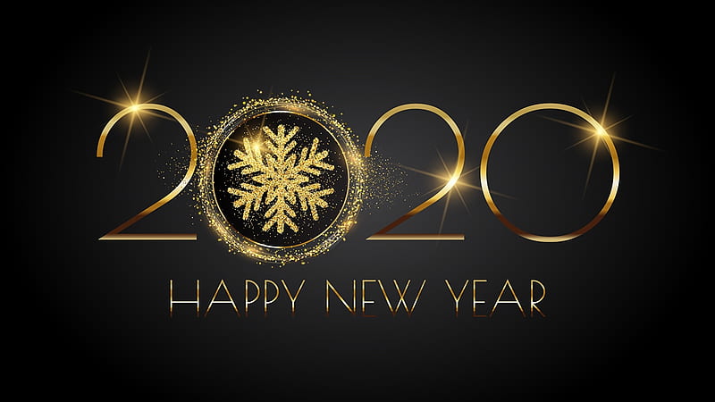 Happy New Year 2020, black, holidays, christmas, lettering, gold, HD wallpaper