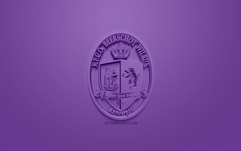 KFCO Beerschot Wilrijk, creative 3D logo, purple background, 3d emblem, Belgian football club, Jupiler Pro League, Wilreik, Antwerp, Belgium, Belgian First Division A, 3d art, football, stylish 3d logo, HD wallpaper