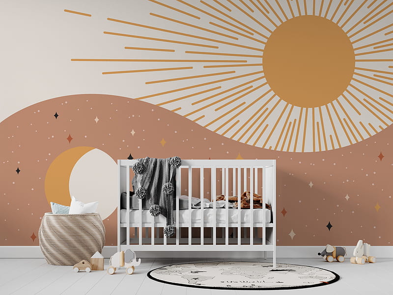 Boho Style Sun and Moon Nursery Bohemian Pastel, HD wallpaper