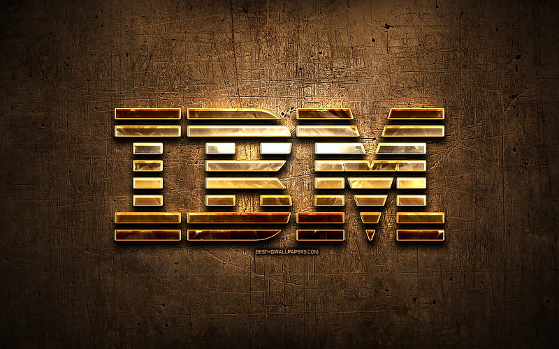 IBM golden logo, artwork, brown metal background, creative, IBM logo, brands, IBM, HD wallpaper