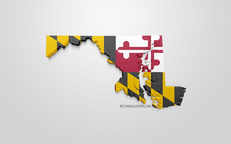 3d flag of Maryland, map silhouette of Maryland, US state, 3d art, Maryland 3d flag, USA, North America, Maryland, geography, Maryland 3d silhouette, HD wallpaper