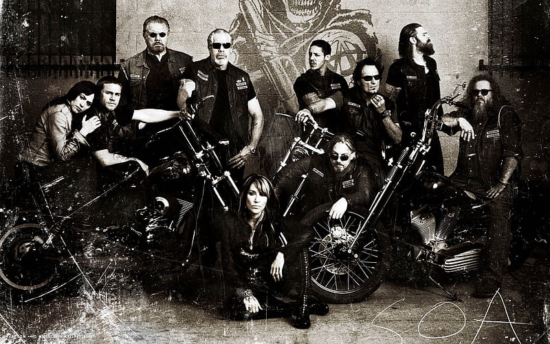 sons of anarchy, sons, anarchy, man, woman, motorcycle, HD wallpaper