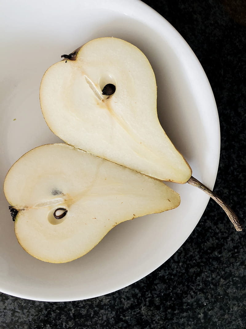 pears, fruit, halves, plate, HD phone wallpaper