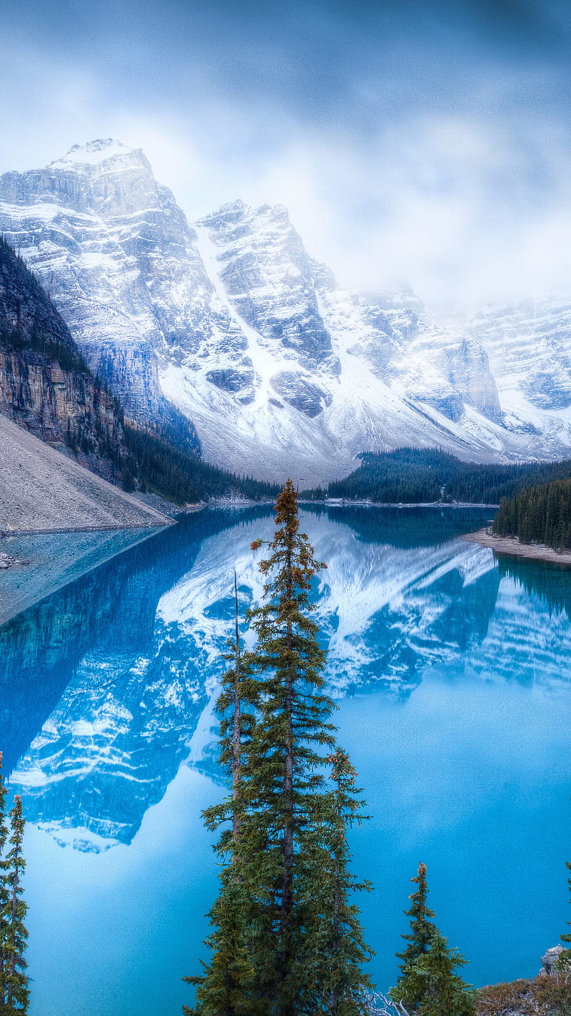 Moody Moraine , lake, canadian rockies, alberta, canada, reflection, HD phone wallpaper