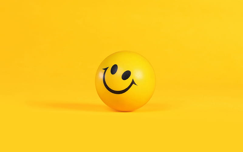 3d yellow ball smile, positive concepts, 3d ball, 3d smile, emotions smileys smile, good mood, HD wallpaper