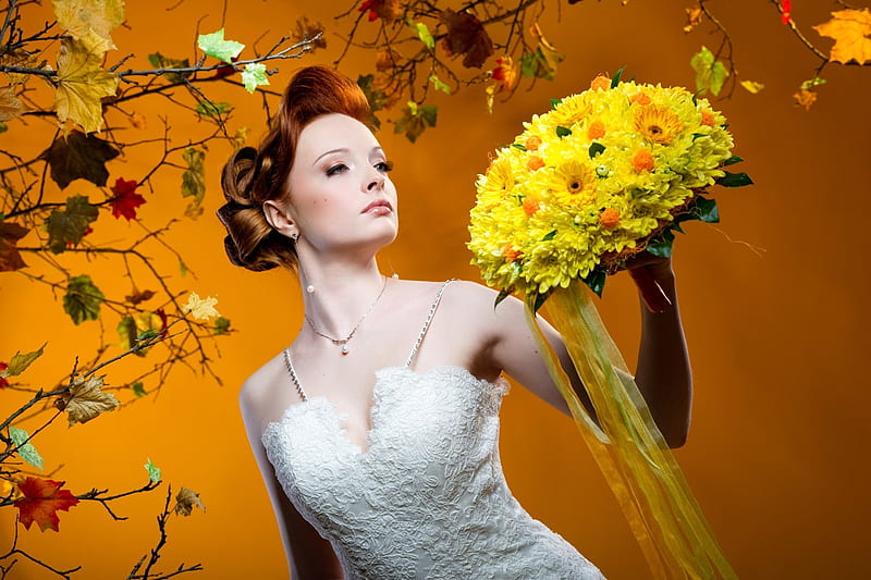 Bouquet of autumn, Flowers, Woman, Autumn, Bouquet, HD wallpaper