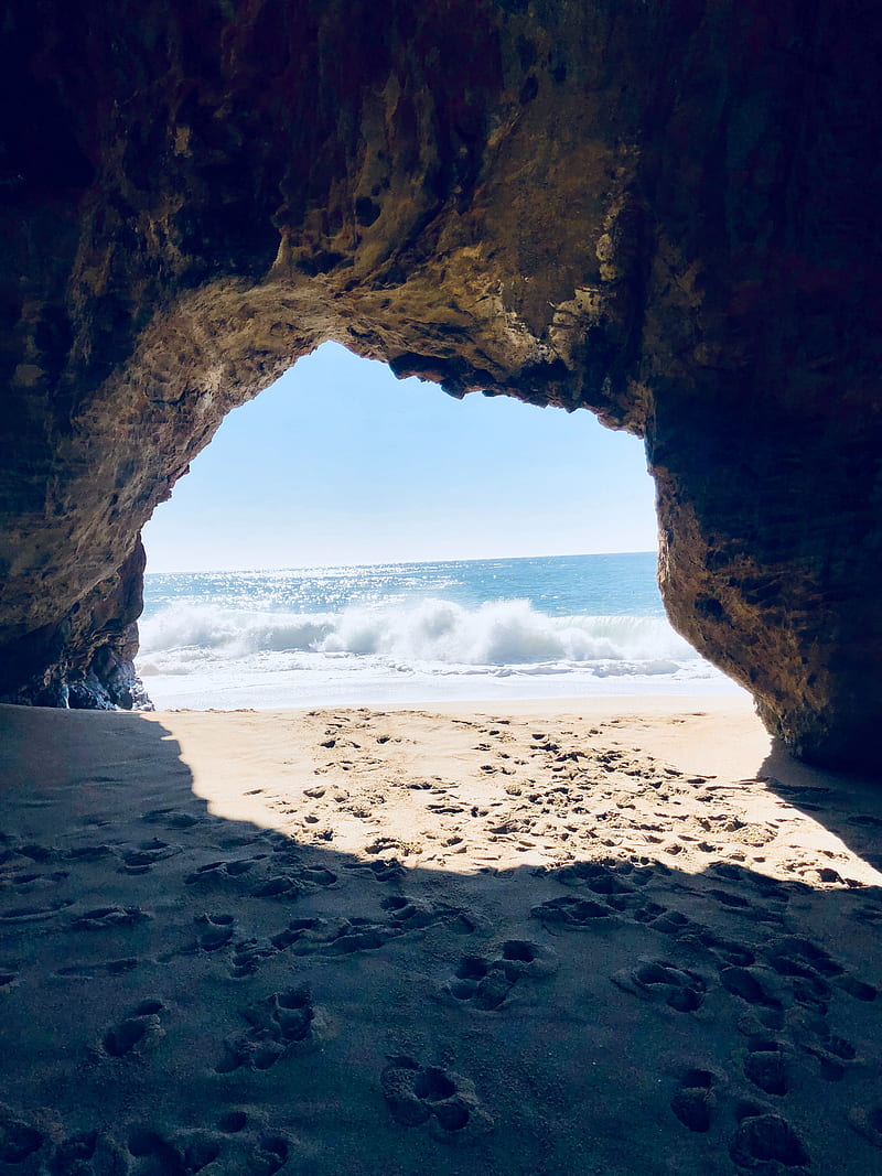 cave, arch, beach, sea, sand, HD phone wallpaper
