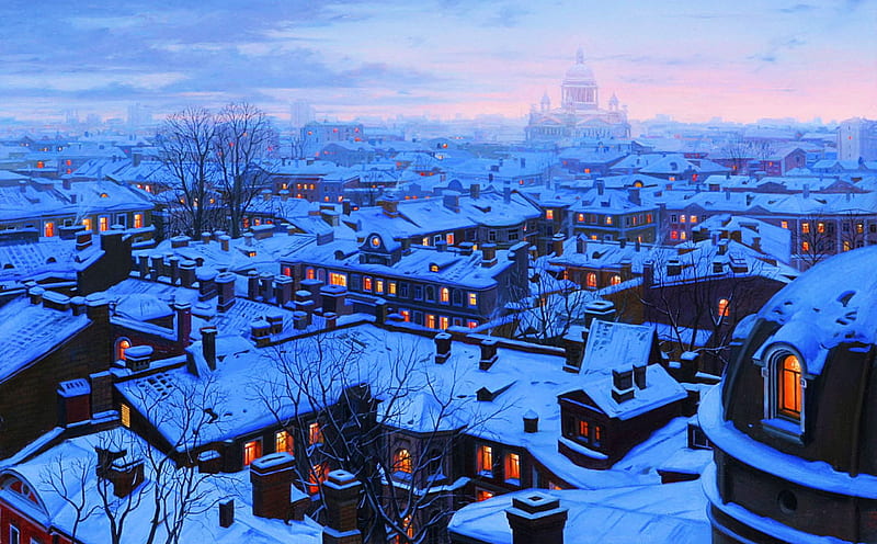 St Petersburg, snow, russia, buildings, winter, HD wallpaper
