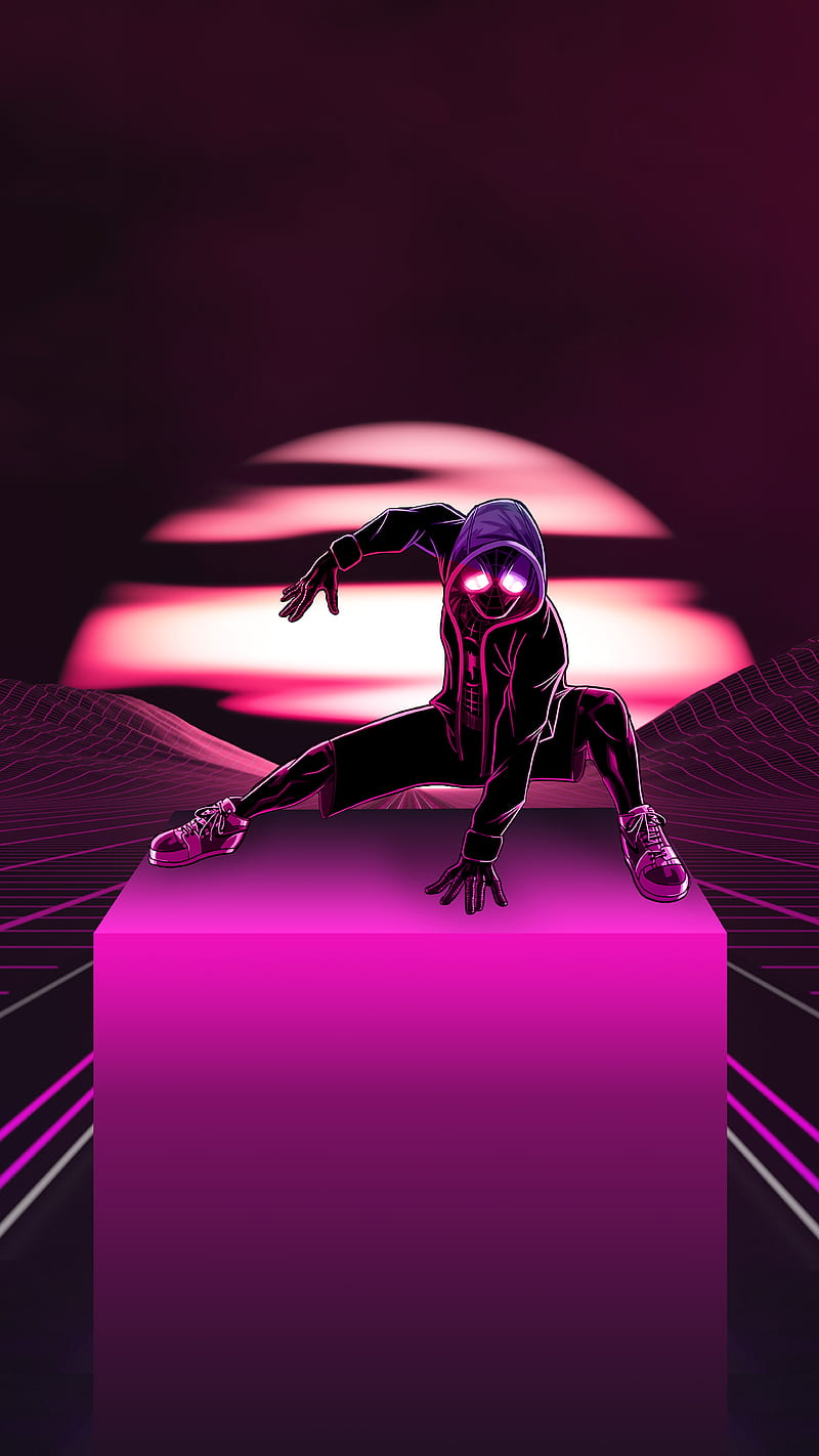 spider-man: into the spider-verse, neon landscape, synthwave, animation, Movies, HD phone wallpaper