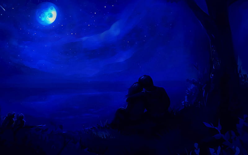 Anime couple, moonlight, romance, hugging, scenic, night, Anime, HD  wallpaper | Peakpx