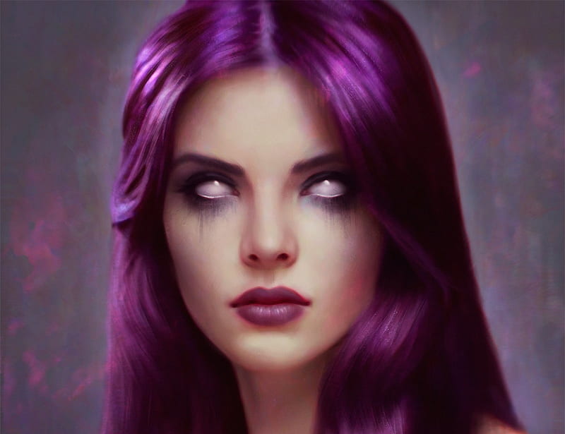 Fallen angel, girl, pink, purple, face, angel ganev, HD wallpaper