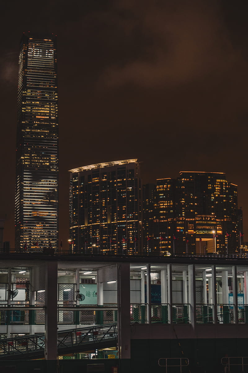 night city, buildings, skyscraper, hong kong, HD phone wallpaper