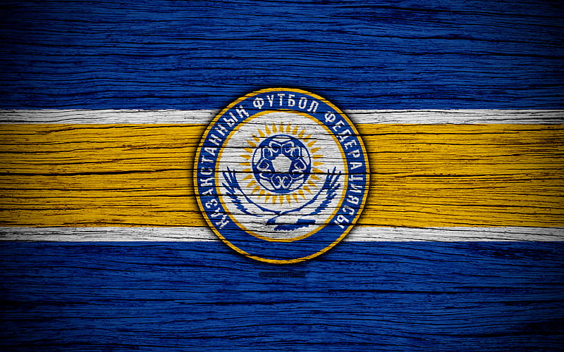 Kazakhstan national football team, logo, Europe, football, wooden texture, soccer, Kazakhstan, European national football teams, Kazakhstan Football Federation, HD wallpaper