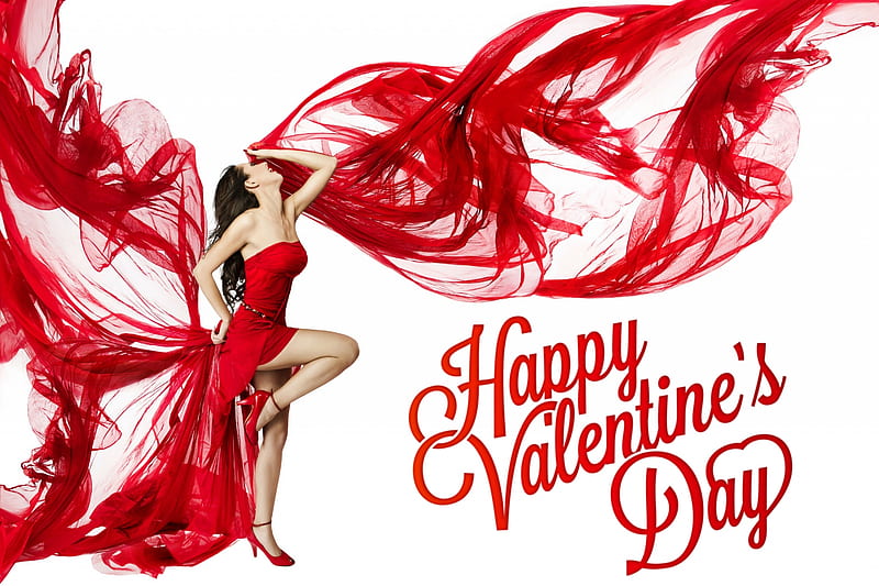 Happy Valentine's Day, brunette, dress, holiday, model, HD wallpaper