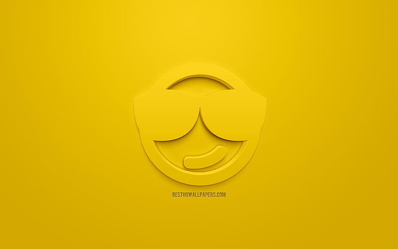 Face with glasses icon, smug face icon, emotions concepts, smile 3d icons, happy face icon, 3d Smiley, raising mood, 3d smiles, yellow background, creative 3d art, emotions 3d icons, Smug Face, HD wallpaper