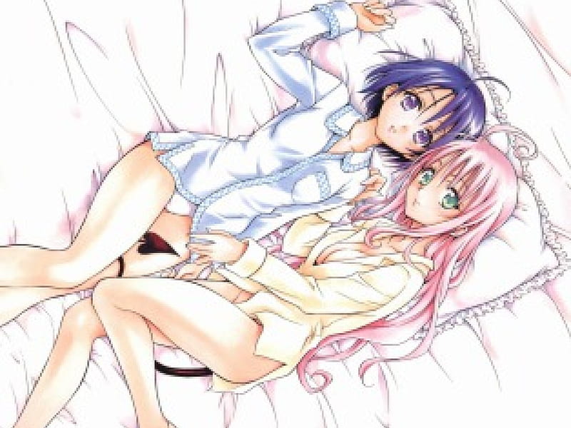 Haruna and Lala, lala, anime, haruna, bed, to love ru, HD wallpaper