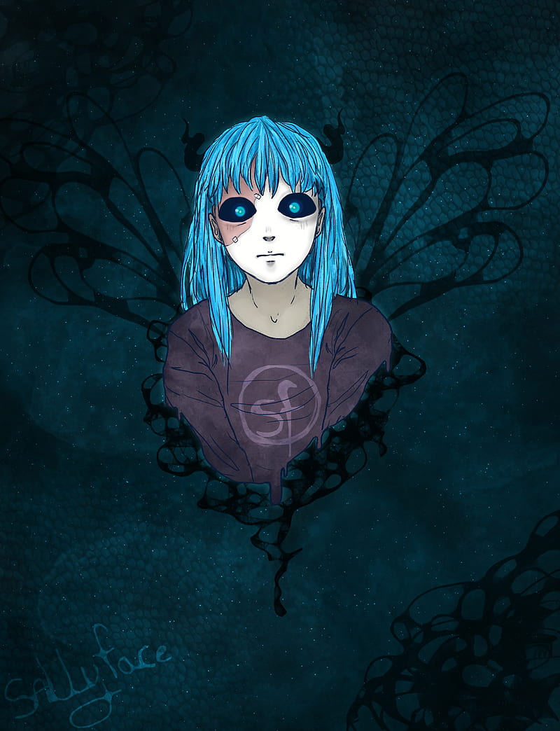 Sally face, sal blue hair, sad, mask, anime boy, sf, HD phone wallpaper