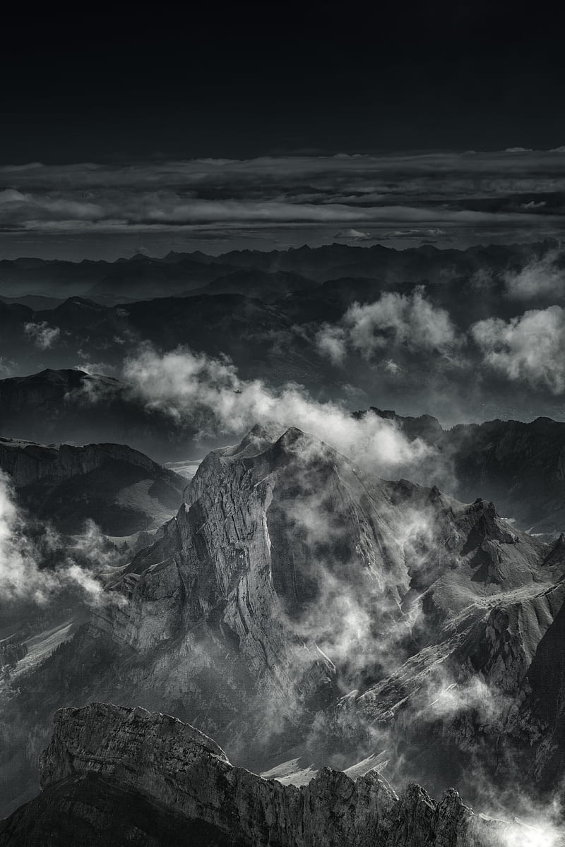 mountain, peak, fog, clouds, gloomy, HD phone wallpaper