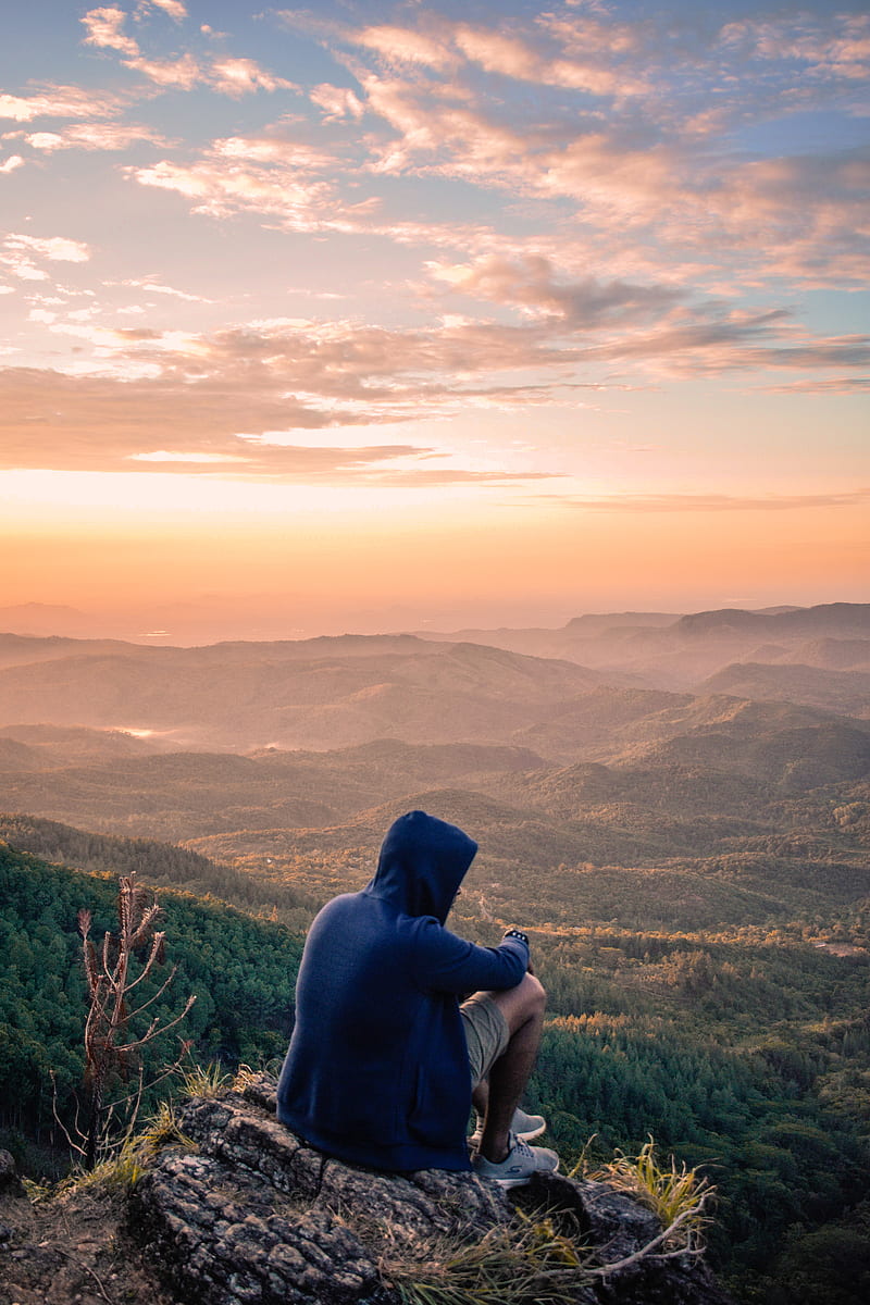 Alone anime, mountain, ocean, view, HD phone wallpaper