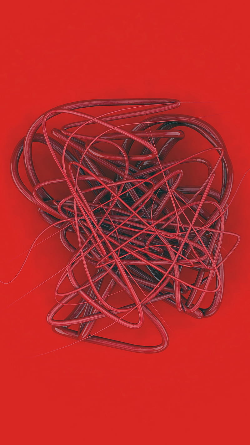Red Wires , curls, tangled, wire, spline, HD phone wallpaper