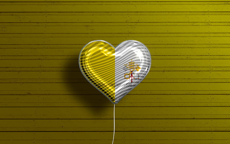 I Love Vatican City realistic balloons, yellow wooden background, Vatican City flag heart, Europe, favorite countries, flag of Vatican City, balloon with flag, Vatican City flag, Vatican City, Love Vatican City, HD wallpaper