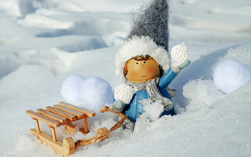 snowman, winter, snow, winter elf, winter decoration, HD wallpaper