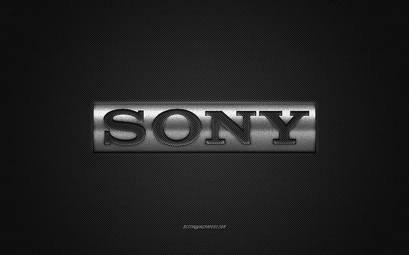 Sony logo, silver shiny logo, Sony silver metal emblem, for Sony devices, silver carbon fiber texture, Sony, brands, creative art, HD wallpaper