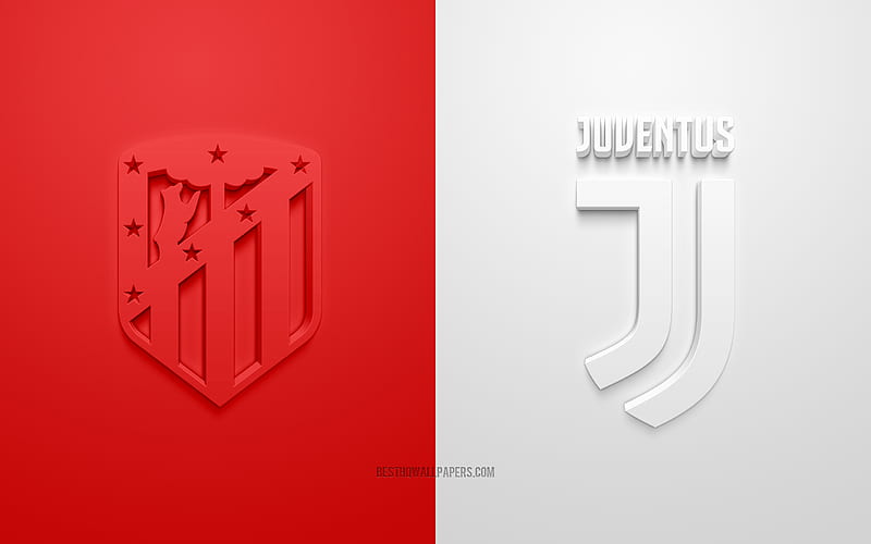 Atletico Madrid vs Juventus, Champions League, 2019, promo, football match, Group D, UEFA, Europe, Atletico Madrid, Juventus FC, 3d art, 3d logo, HD wallpaper