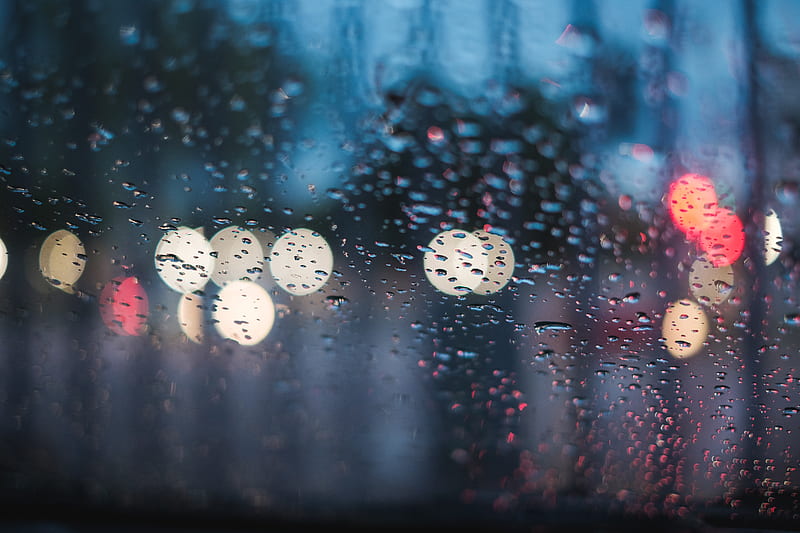 glass, drops, rain, blur, bokeh, HD wallpaper