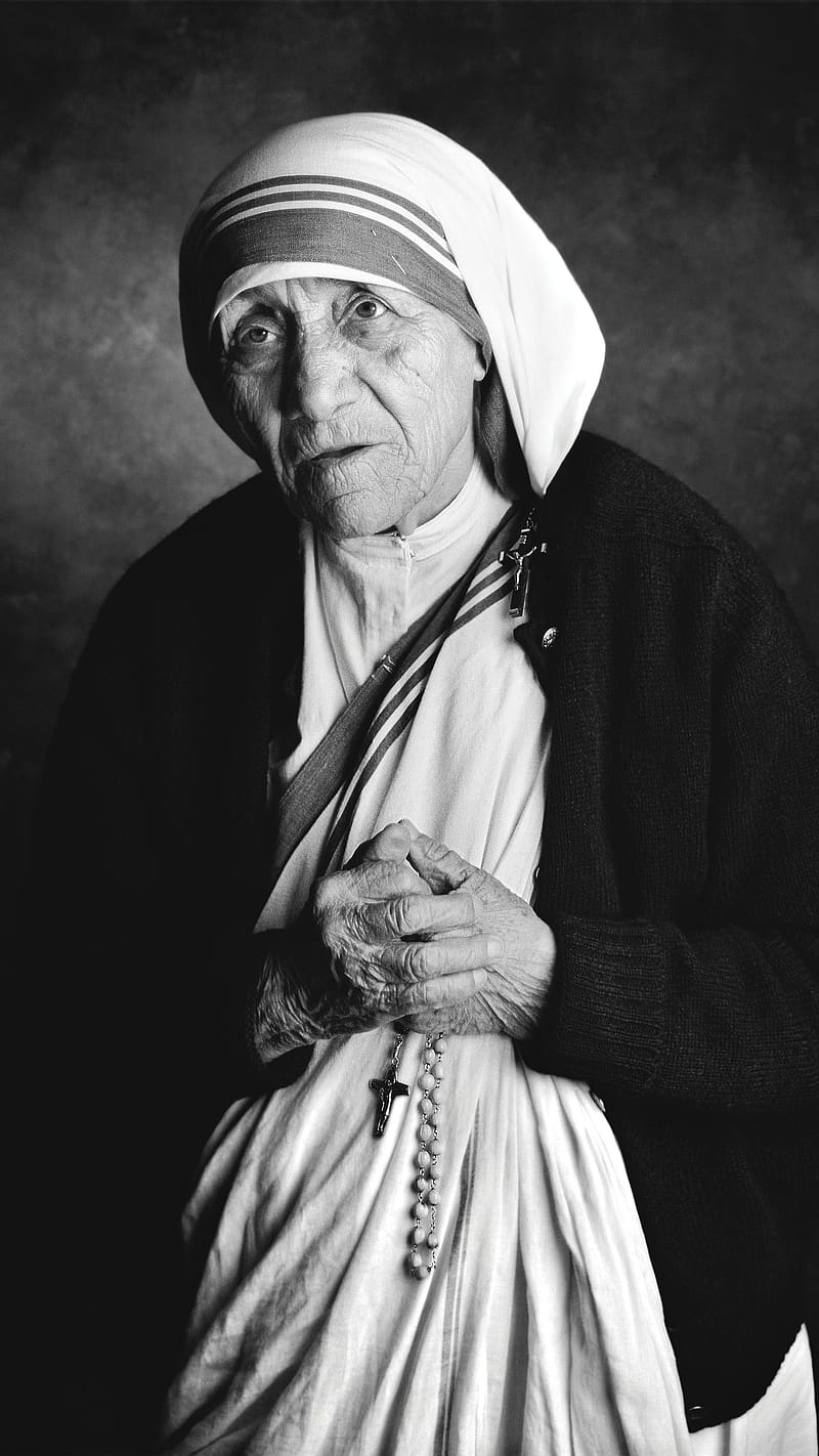 Mother Teresa, Black And White, indian catholic nun, HD phone wallpaper
