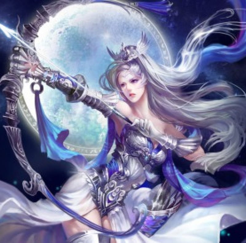 Artemis, pretty, arrow and bow, lovely, bonito, bow, sweet, arrow, armor, fantasy, nice, fantasy girl, girl, beauty, archer, long hair, HD wallpaper