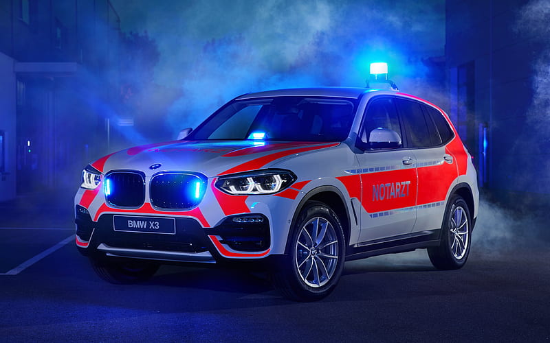 BMW X3, 2018, German ambulance, crossover, exterior, emergency lights, new X3, german cars, xDrive20d, BMW, HD wallpaper