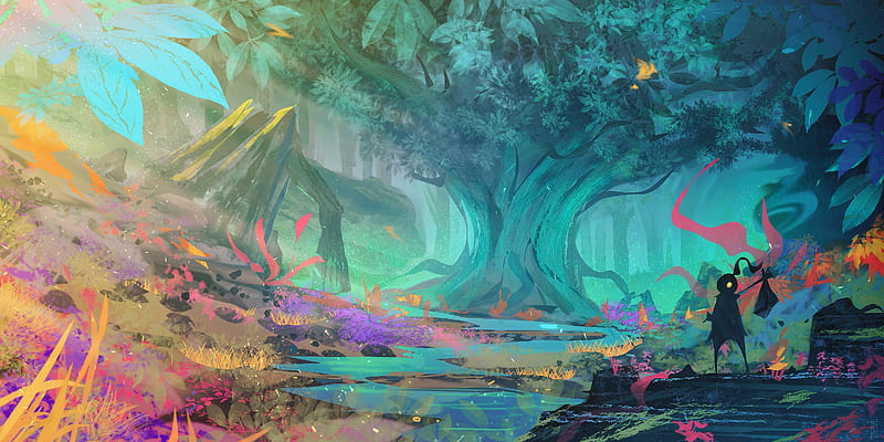 fantasy hero, forest, dreamland, plants, trees, scenic, Fantasy, HD wallpaper