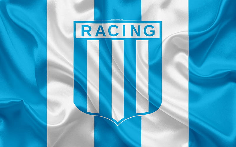 Racing Club de Avellaneda Argentine Football Club, emblem, logo, First Division, Superliga Argentina, Argentina Football Championships, football, Avellaneda, Argentina, silk texture, HD wallpaper