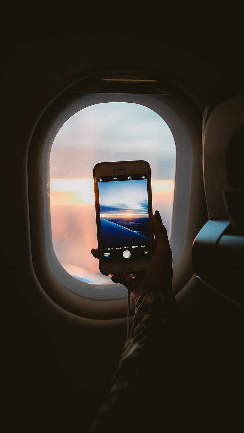 Aeroplane Window , dark, view, phone, hand, porthole, technology, HD phone wallpaper