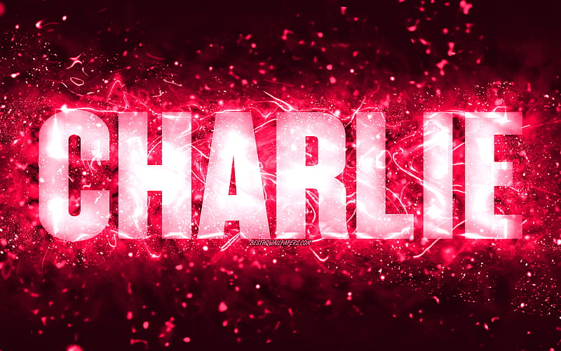 Happy Birtay Charlie pink neon lights, Charlie name, creative, Charlie Happy Birtay, Charlie Birtay, popular american female names, with Charlie name, Charlie, HD wallpaper