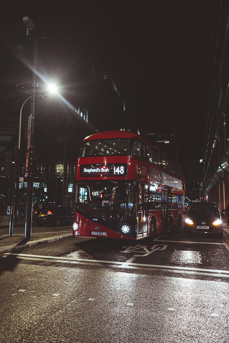 red bus on road, HD phone wallpaper