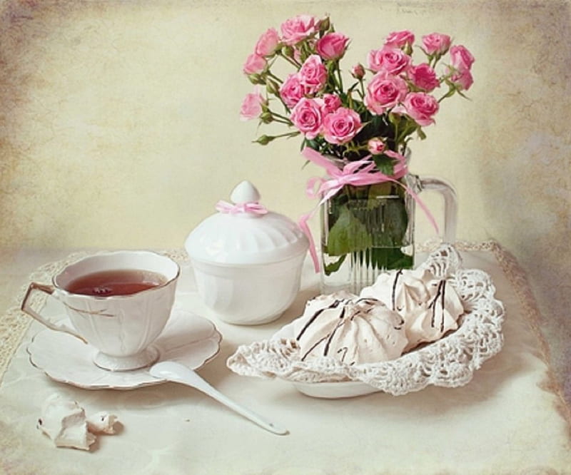 Pink Roses For Afternoon Tea Still Life Flowers Afternoon Tea Pink Roses Hd Wallpaper Peakpx