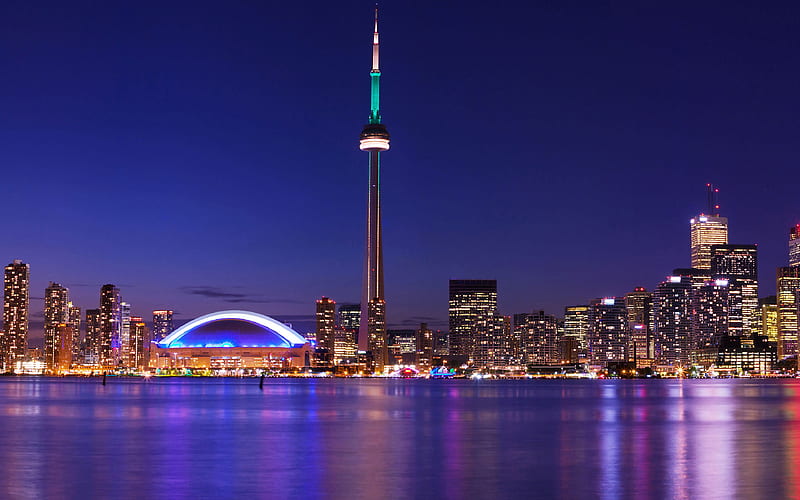 Toronto, CN Tower, night, city lights, skyscrapers, Canada, HD wallpaper