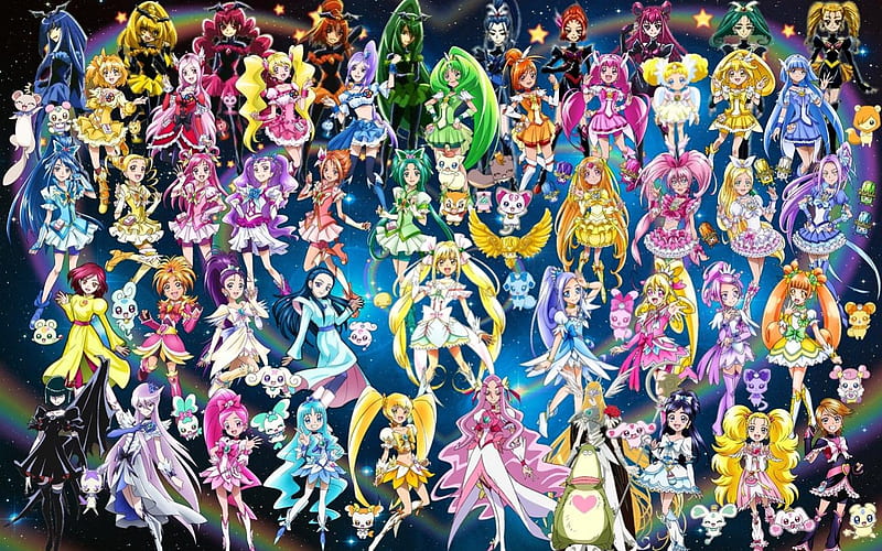 The Pretty Cures, From 2004 to 2013, Pretty, Cure, yes, fresh, max, smile, gogo, sPlash, suite, wa, dokidoki, 5, futari, heartcatch, heart, star, HD wallpaper
