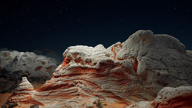 iOS 14.2, Desert, Valley, Night, HD wallpaper
