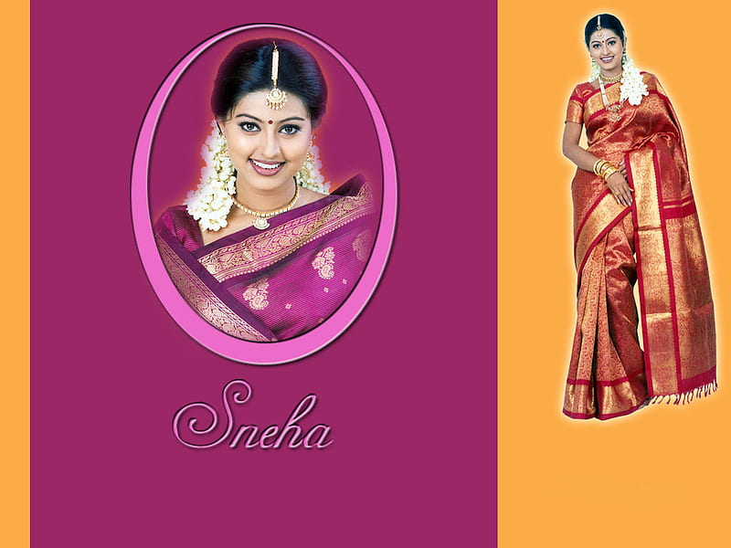 Sneha tamil actress, sari, sneha, indian, HD wallpaper