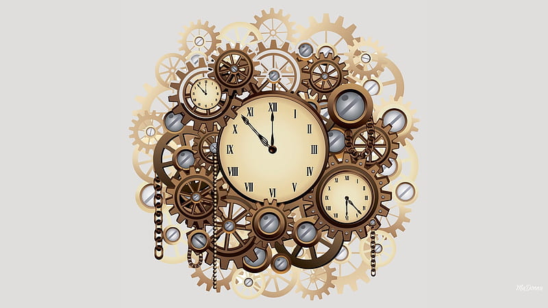 Mechanics of Time, chain, clocks, New Years, time, steampunk, science fiction, Daylight Savings Time, metal, mechanical, gears, Firefox Persona theme, HD wallpaper